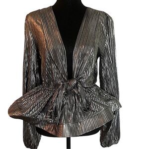 AKIRA Silver Tie Front Peplum Blouse